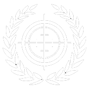 Sure Grip Arms' Company Logo - A white crosshair target reticle icon enclosed within a laurel wreath emblem on a transparent background.